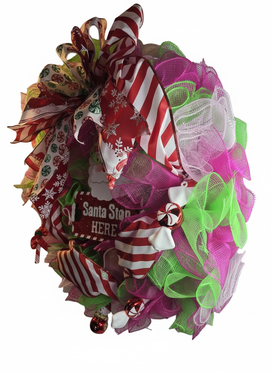 Santa Stop Wreath|Santa Wreath| Santa Workshop Wreath| Fun Christmas Wreath| Red and Green Santa Wreath| Kids Christmas Wreath| Santa Decor