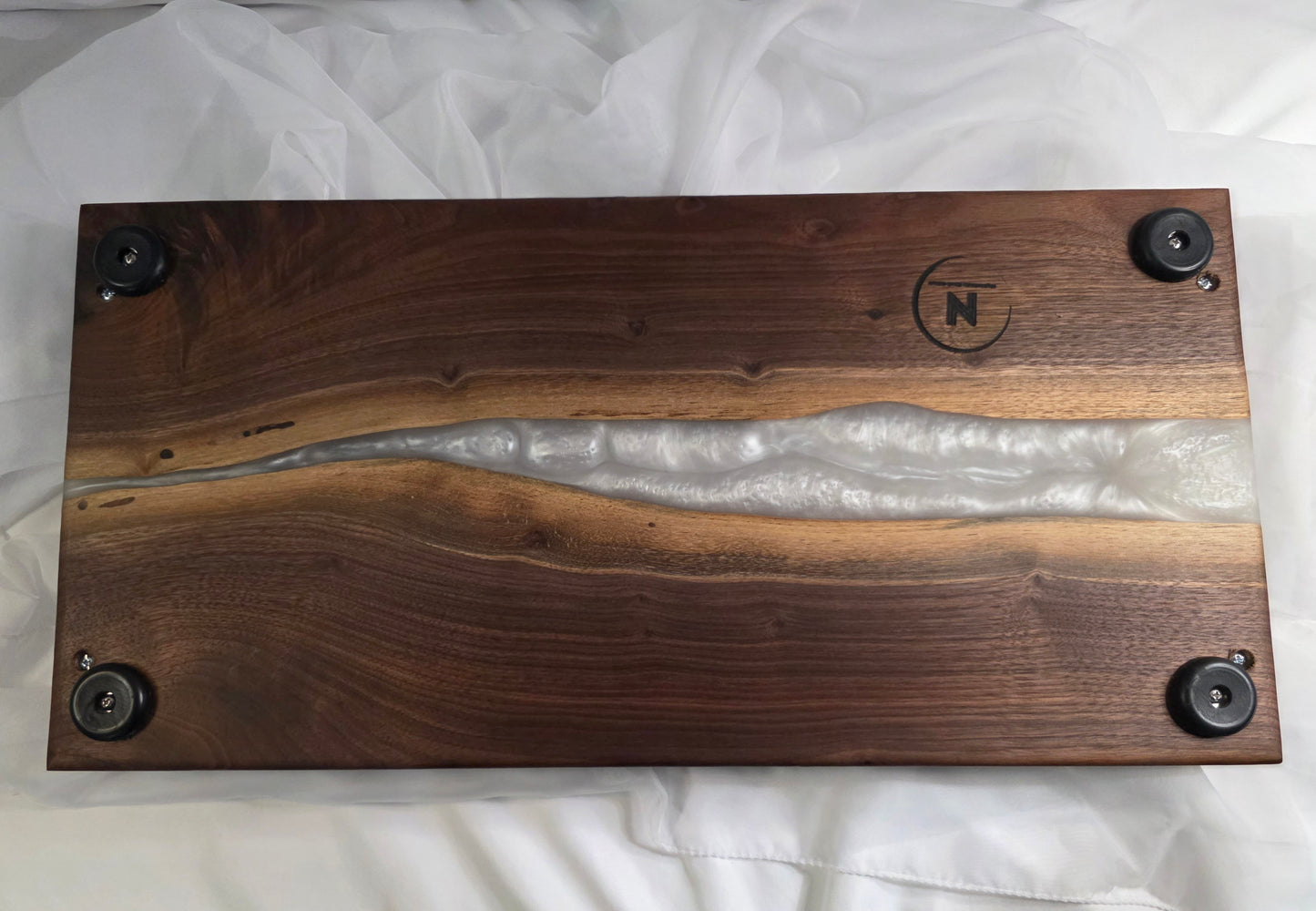 Moonlit Pearl – Black Walnut & Pearl Epoxy Charcuterie Board