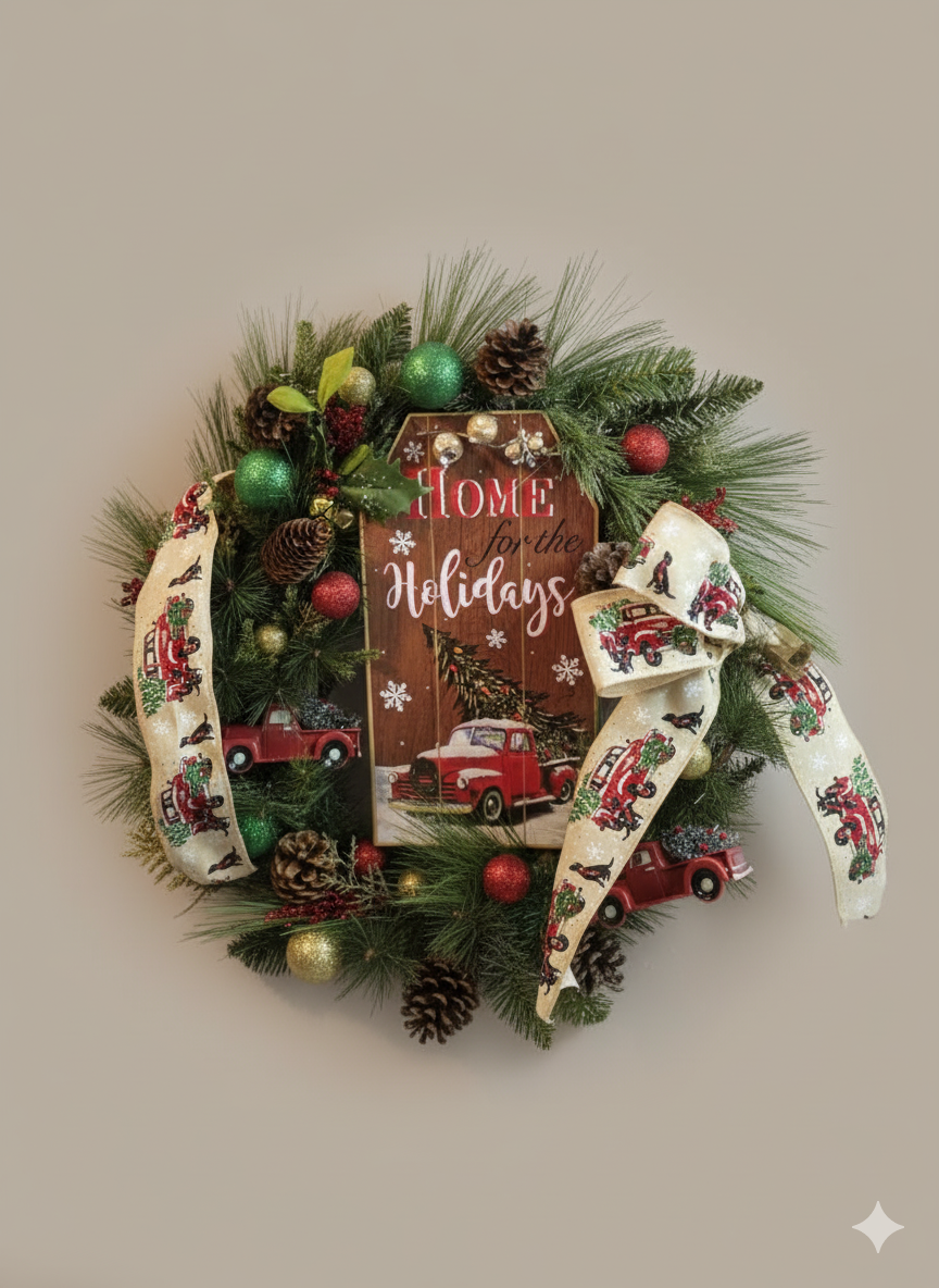 Home for the Holidays – Red Truck Christmas Wreath
