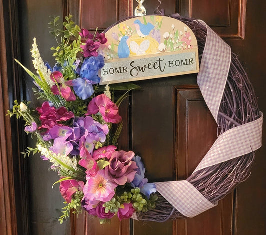 Purple Floral Grapevine Wreath